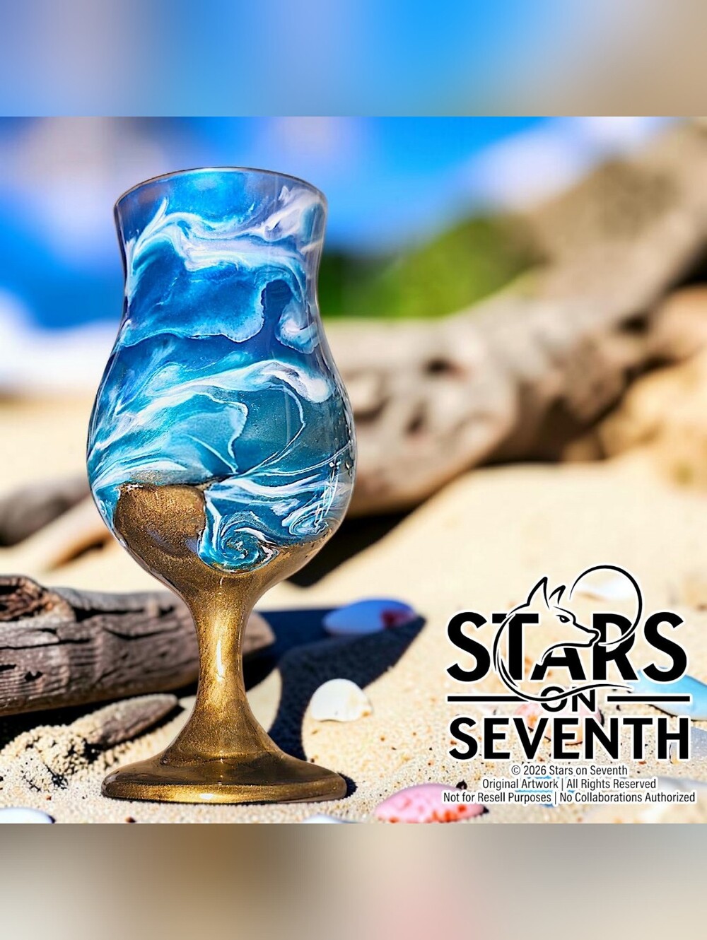 (1) Handcrafted 16oz Ocean Wave Resin Hurricane Daiquiri Glass - Beach Vibes